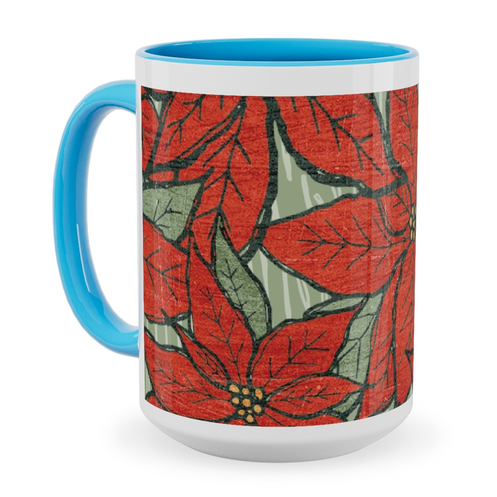 Wild Poinsettias Ceramic Mug, Light Blue, , 15oz, Red, Red