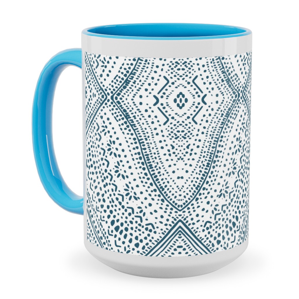 Tribal Dot - Navy Ceramic Mug, Light Blue, , 15oz, Blue, True Blue