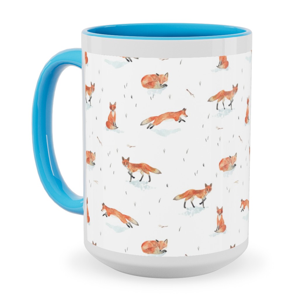 Winter Fox - White Ceramic Mug, Light Blue,  , 15oz, Orange