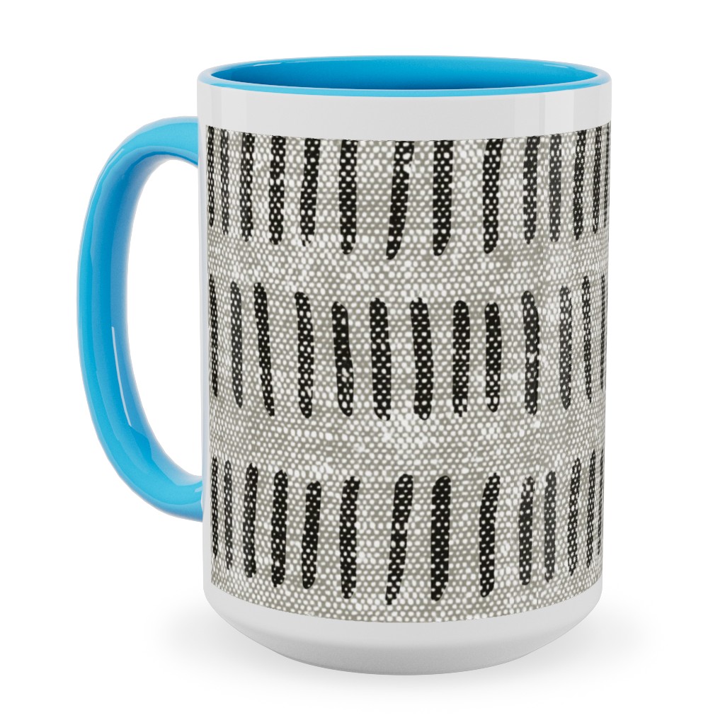 Modern Farmhouse Dash - Multi on Beige Ceramic Mug, Light Blue,  , 15oz, Gray