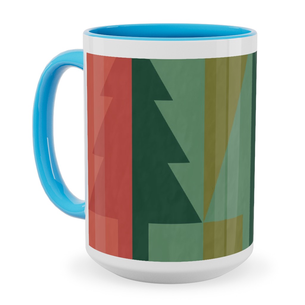 Geometric Forest - Red and Green Ceramic Mug, Light Blue, , 15oz, Green, Classic Green