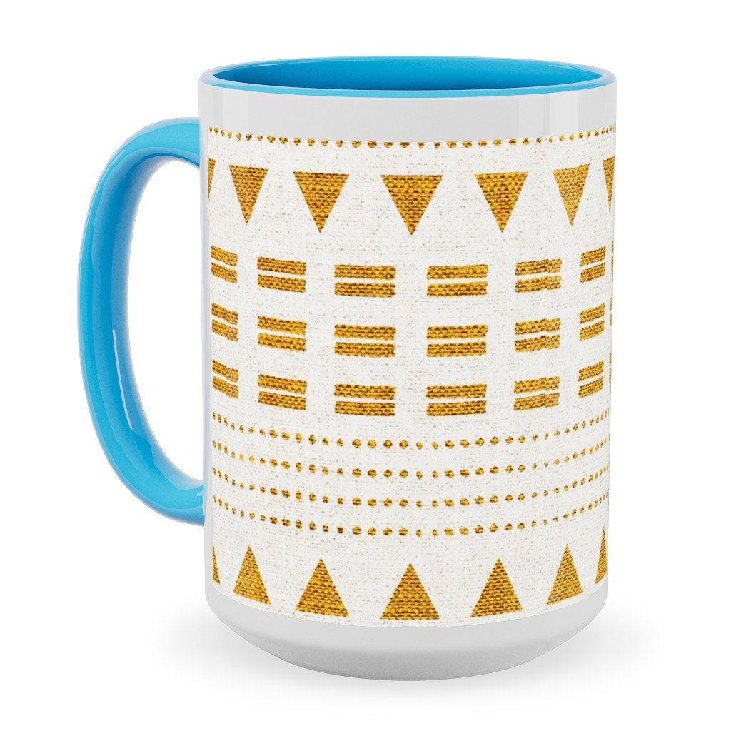North Boho Stripe - Yellow Ceramic Mug, Light Blue,  , 15oz, Yellow