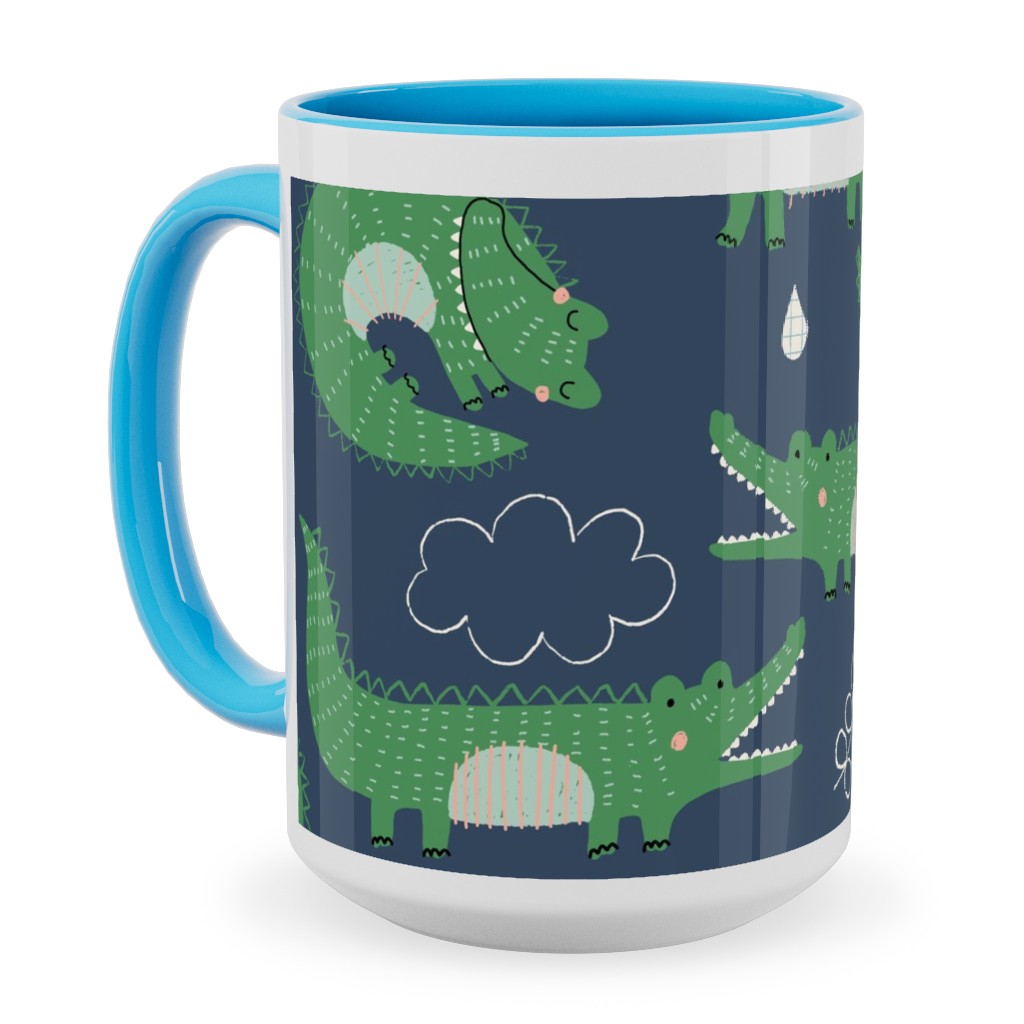 Cute Alligators - Green Ceramic Mug, Light Blue,  , 15oz, Green