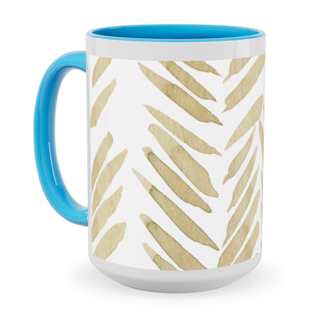 Leaf - Gold Ceramic Mug, Light Blue, , 15oz, Yellow
