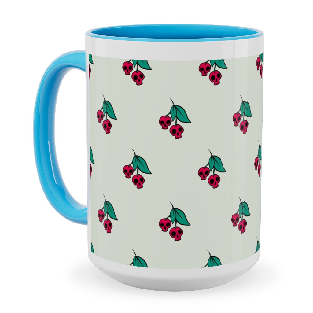 Skull Cherries Ceramic Mug, Light Blue,  , 15oz, Multicolor