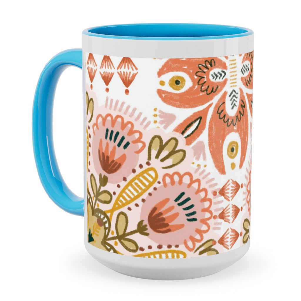 Pysanky - Boho - Warm Ceramic Mug, Light Blue,  , 15oz, Pink