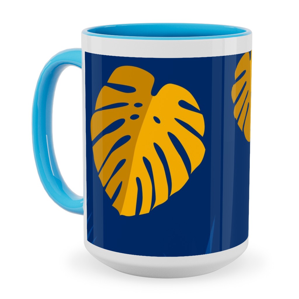 Tropical Leaves - Blue Ceramic Mug, Light Blue, , 15oz, Blue, True Blue