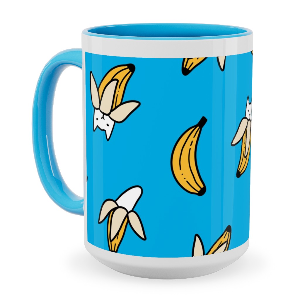 Funny Yummy Banana Cats - Blue Ceramic Mug, Light Blue,  , 15oz, Blue