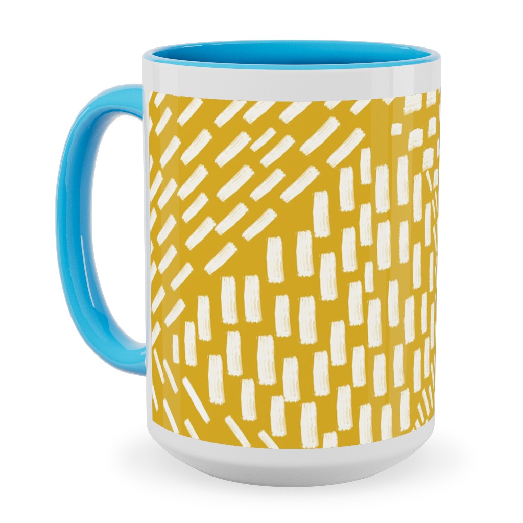 Abstract Brushstrokes Ceramic Mug, Light Blue, , 15oz, Yellow, Marigold