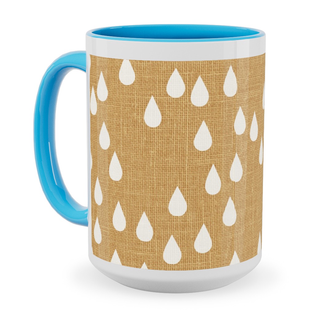Scattered Rain Drops - Mustard Yellow Ceramic Mug, Light Blue, , 15oz, Yellow, Classic Yellow