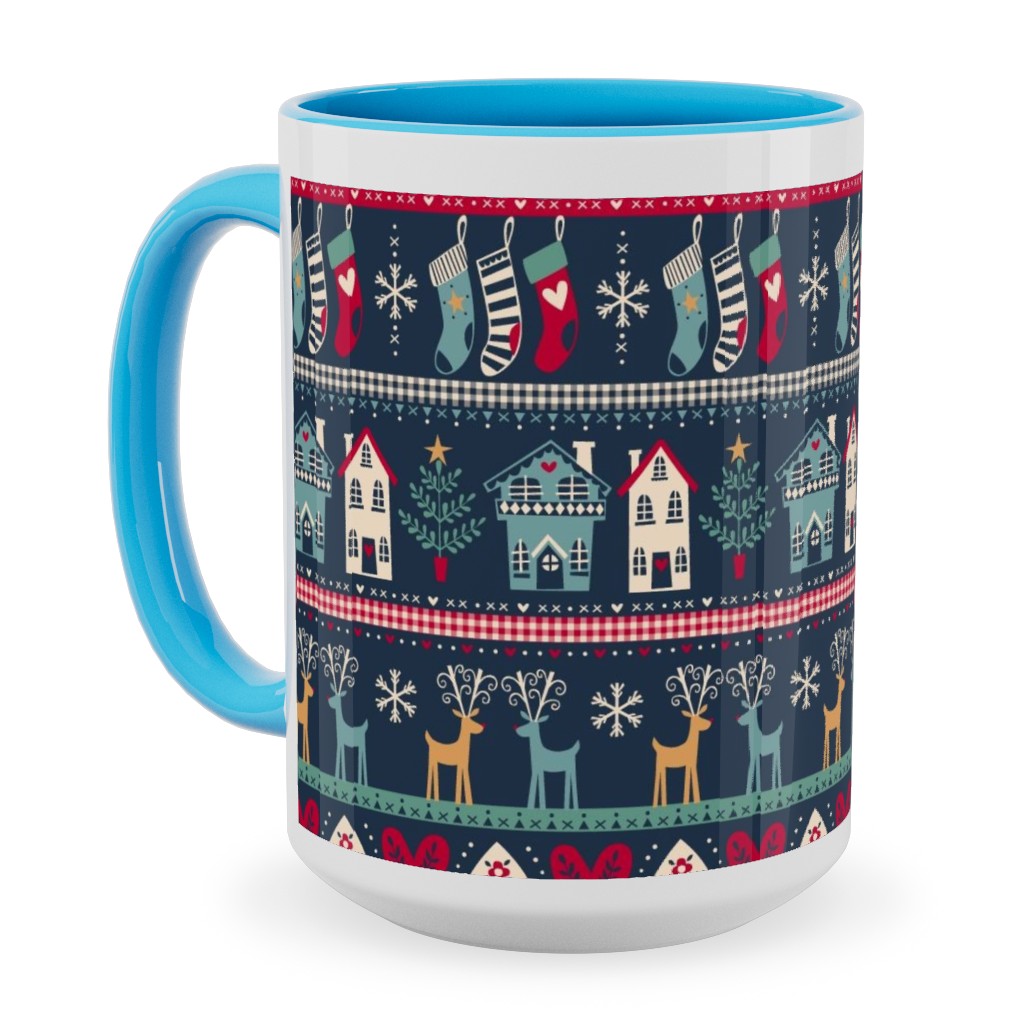 Nordic Vintage Christmas Ceramic Mug, Light Blue,  , 15oz, Multicolor