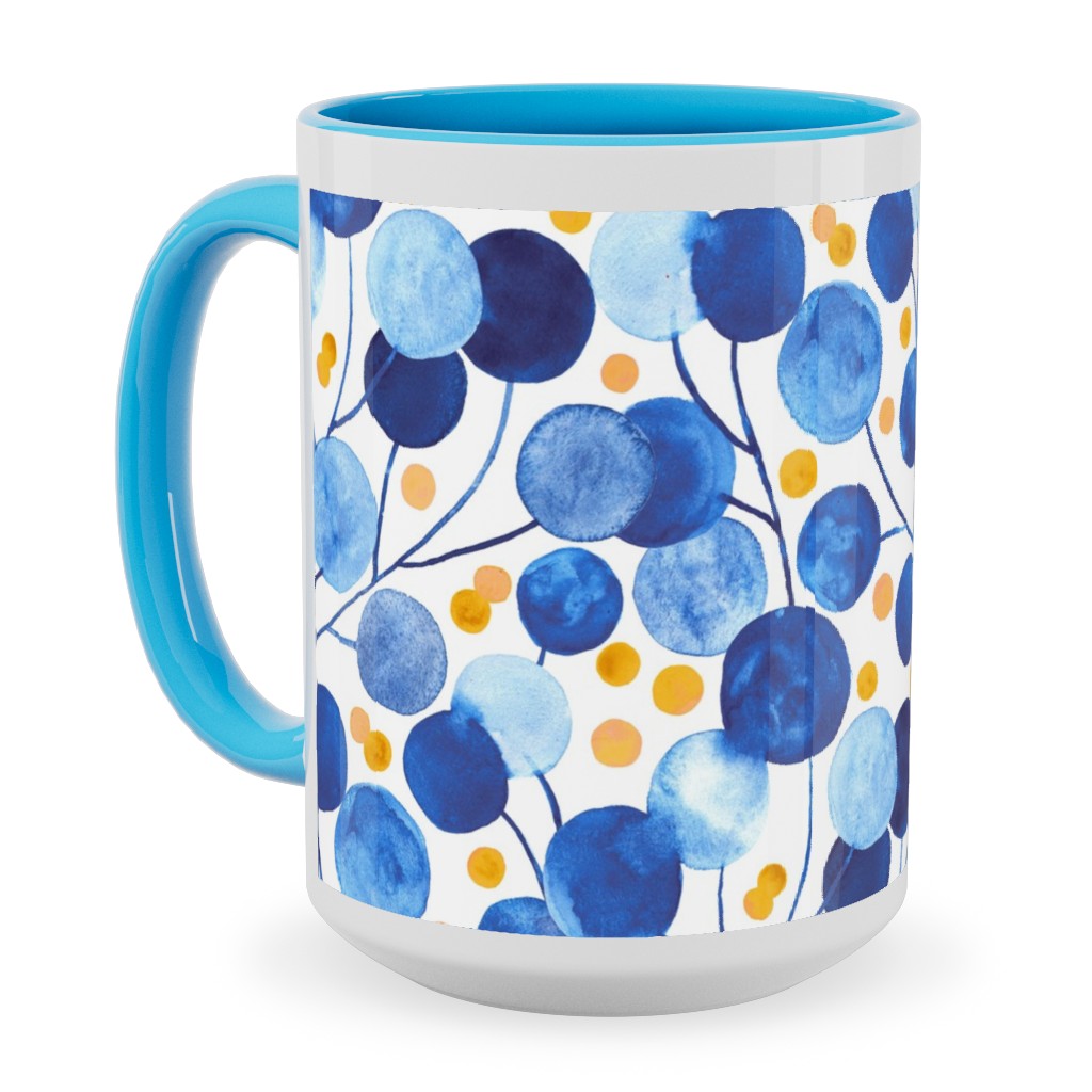 Pompom Plants - Cobalt & Gold Ceramic Mug, Light Blue,  , 15oz, Blue
