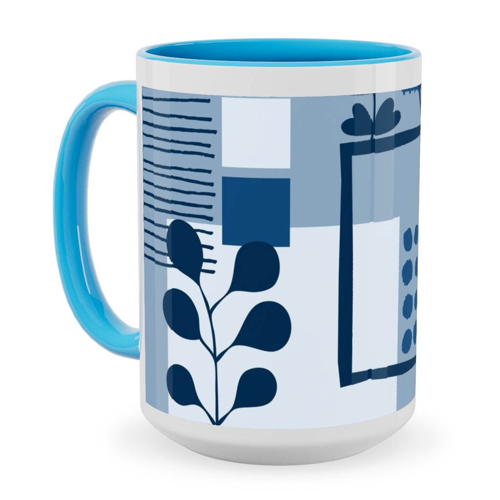 Squared Sea - Blue Ceramic Mug, Light Blue, , 15oz, Blue, True Blue