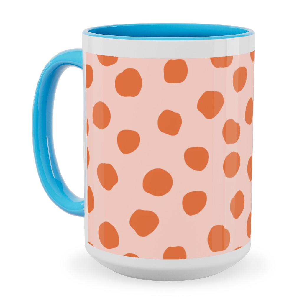 Dotty - Pink and Orange Ceramic Mug, Light Blue,  , 15oz, Pink