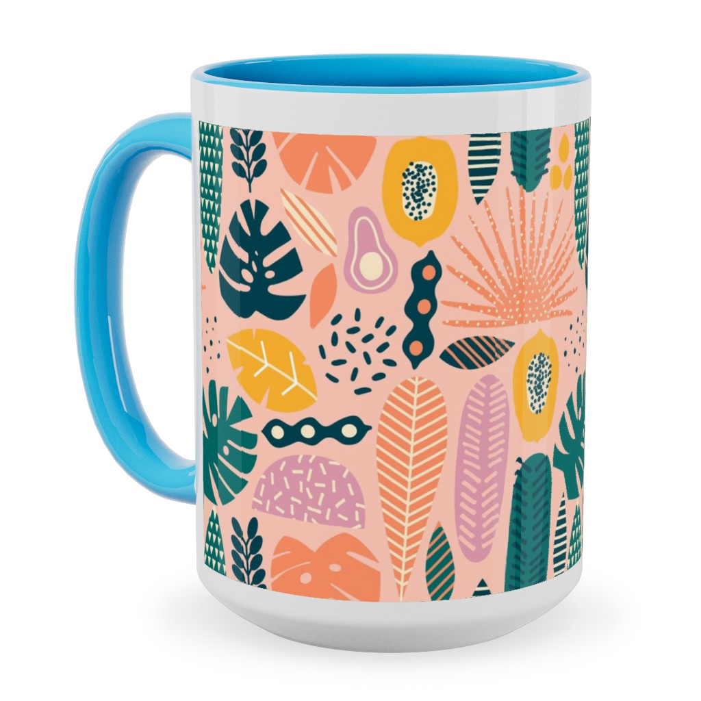 Hawaii Floral - Pink Ceramic Mug, Light Blue, , 15oz, Multicolor