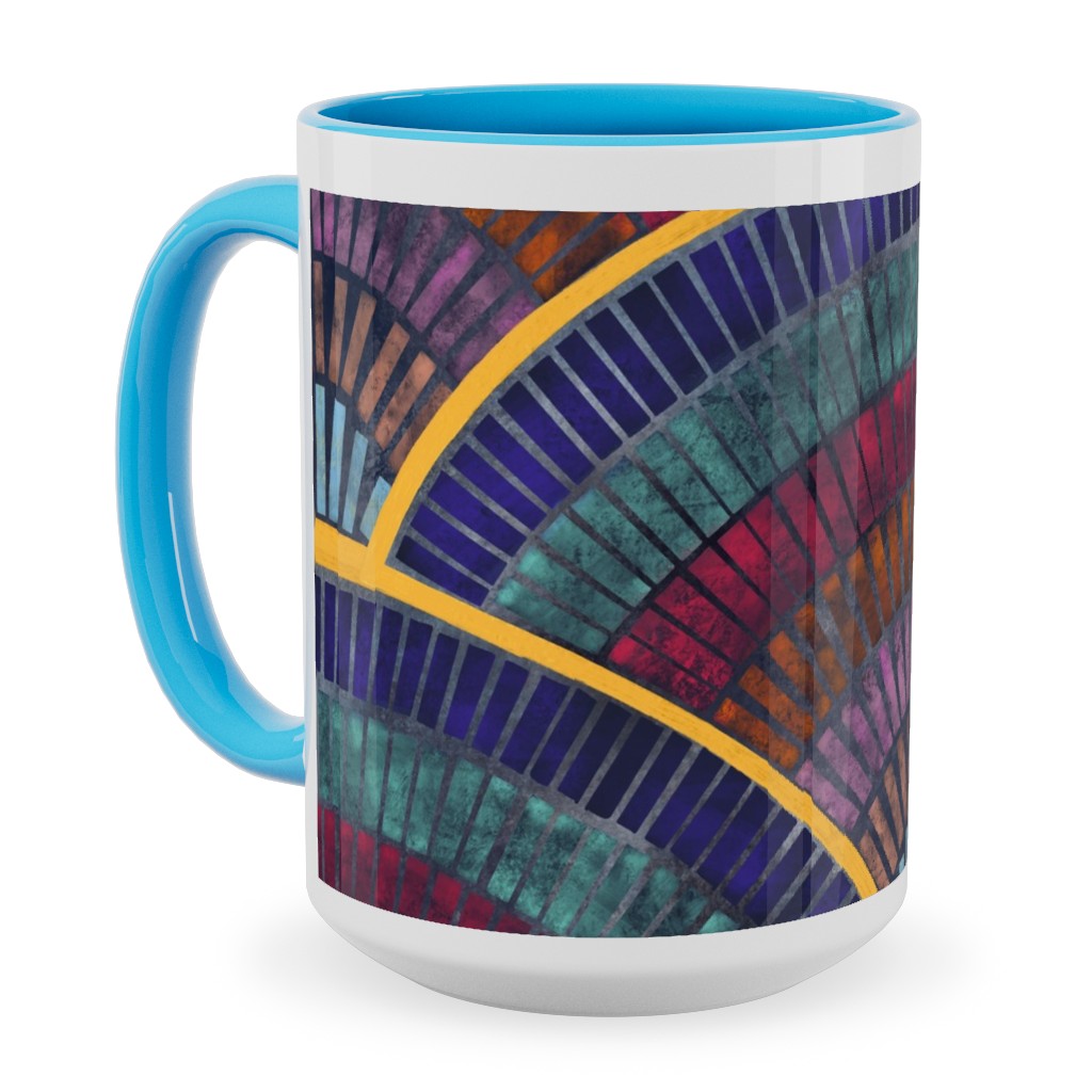 Moody Art Deco Tile - Dark Ceramic Mug, Light Blue,  , 15oz, Multicolor