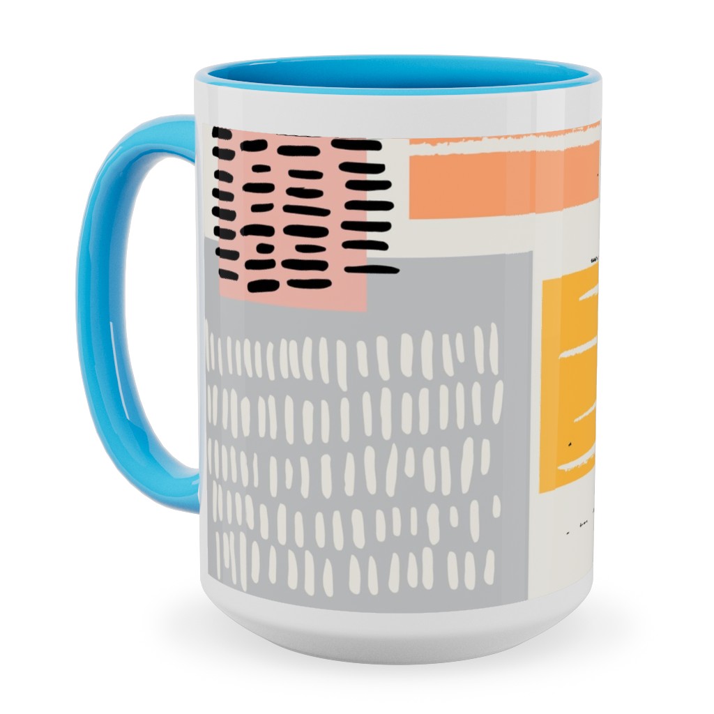 Textured Color Blocks - Multi Ceramic Mug, Light Blue,  , 15oz, Multicolor