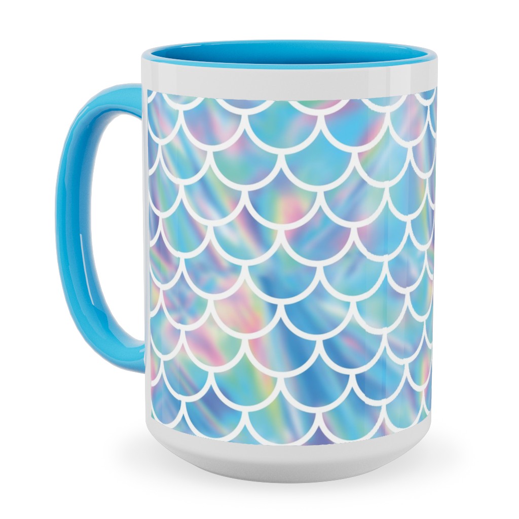 Mermaid Scales - Blue Ceramic Mug, Light Blue,  , 15oz, Blue