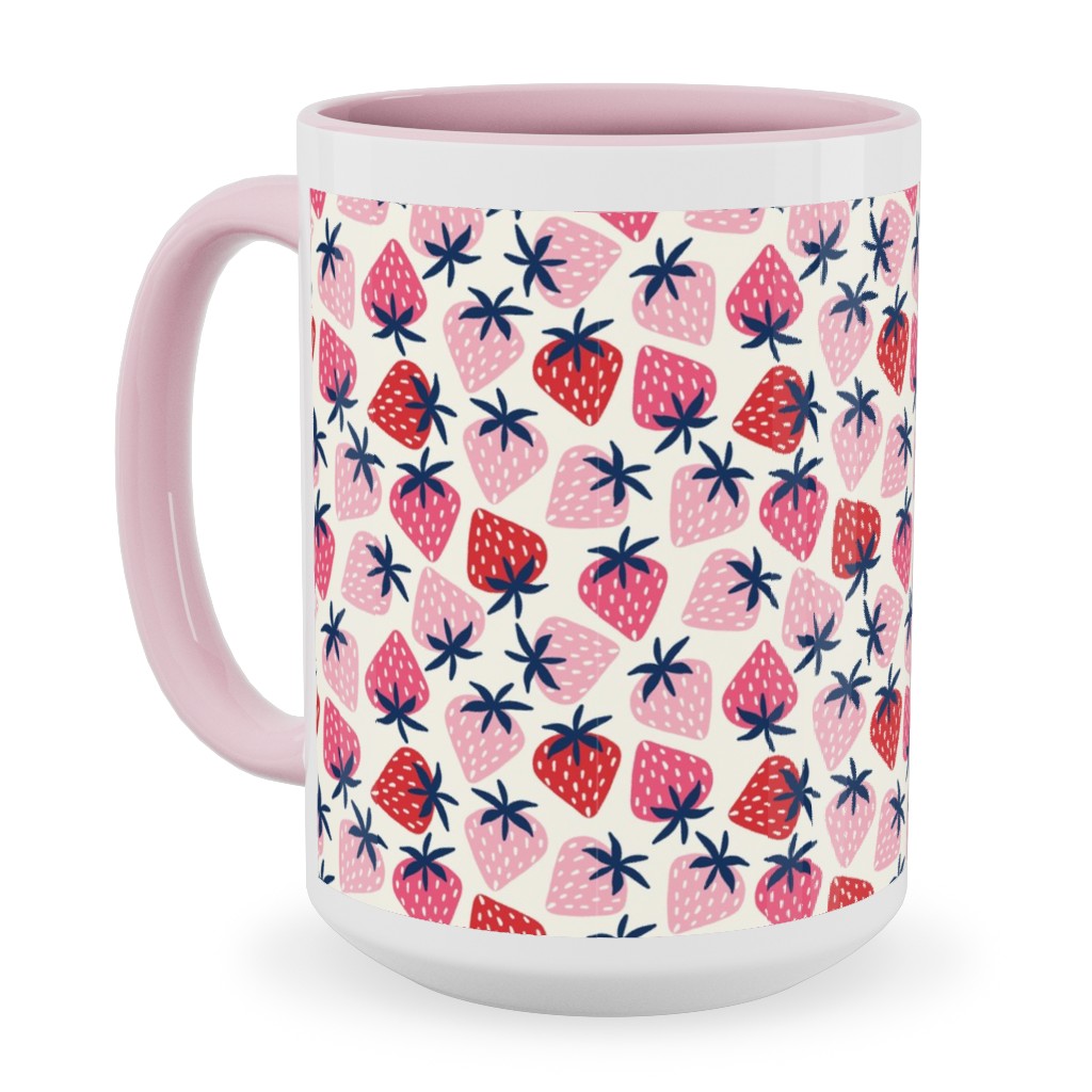 Strawberries - Pink and Red Ceramic Mug, Pink, , 15oz, Pink, Bright Pink