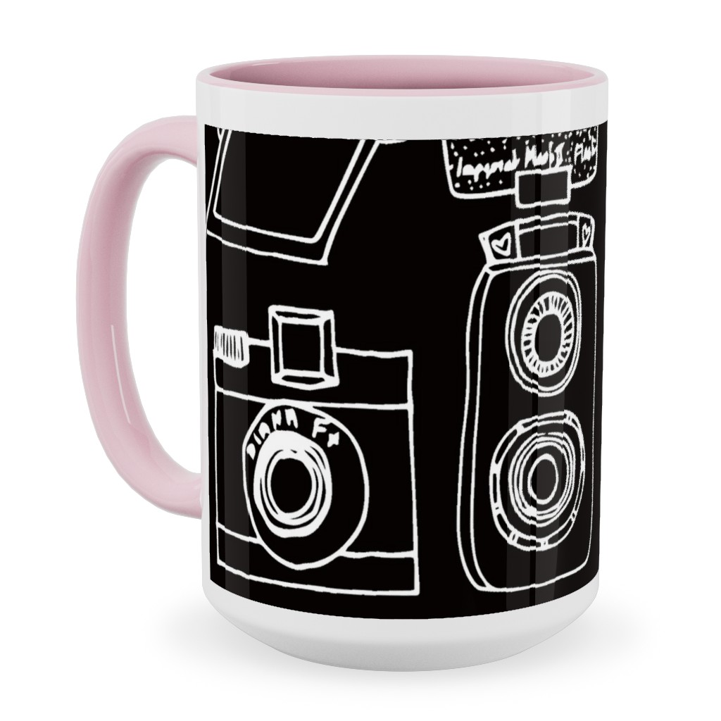 Vintage Cameras - Black and White Ceramic Mug, Pink, , 15oz, Black, Black