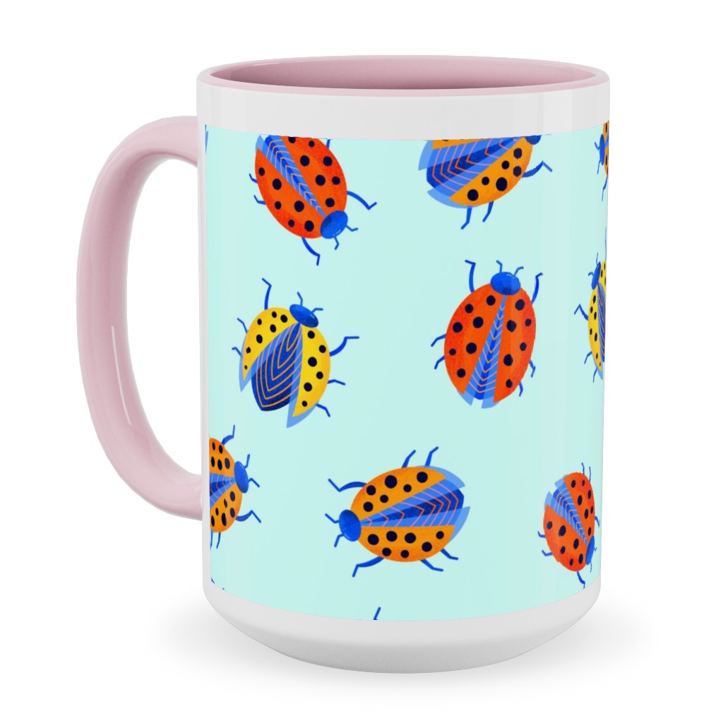 Classic Ladybugs Ceramic Mug, Pink, , 15oz, Blue, Powder Blue