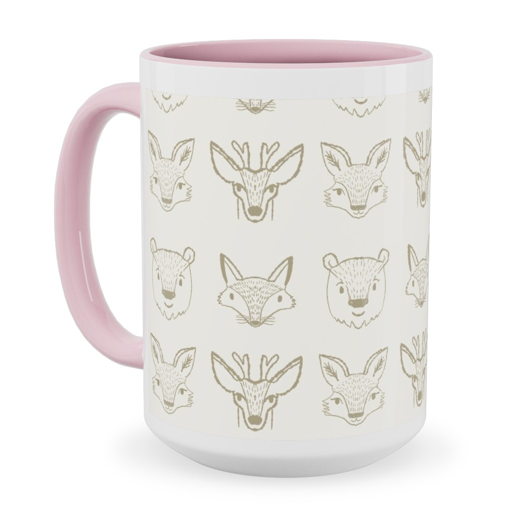 Forest Friends - Neutral Ceramic Mug, Pink, , 15oz, Beige, Pearl