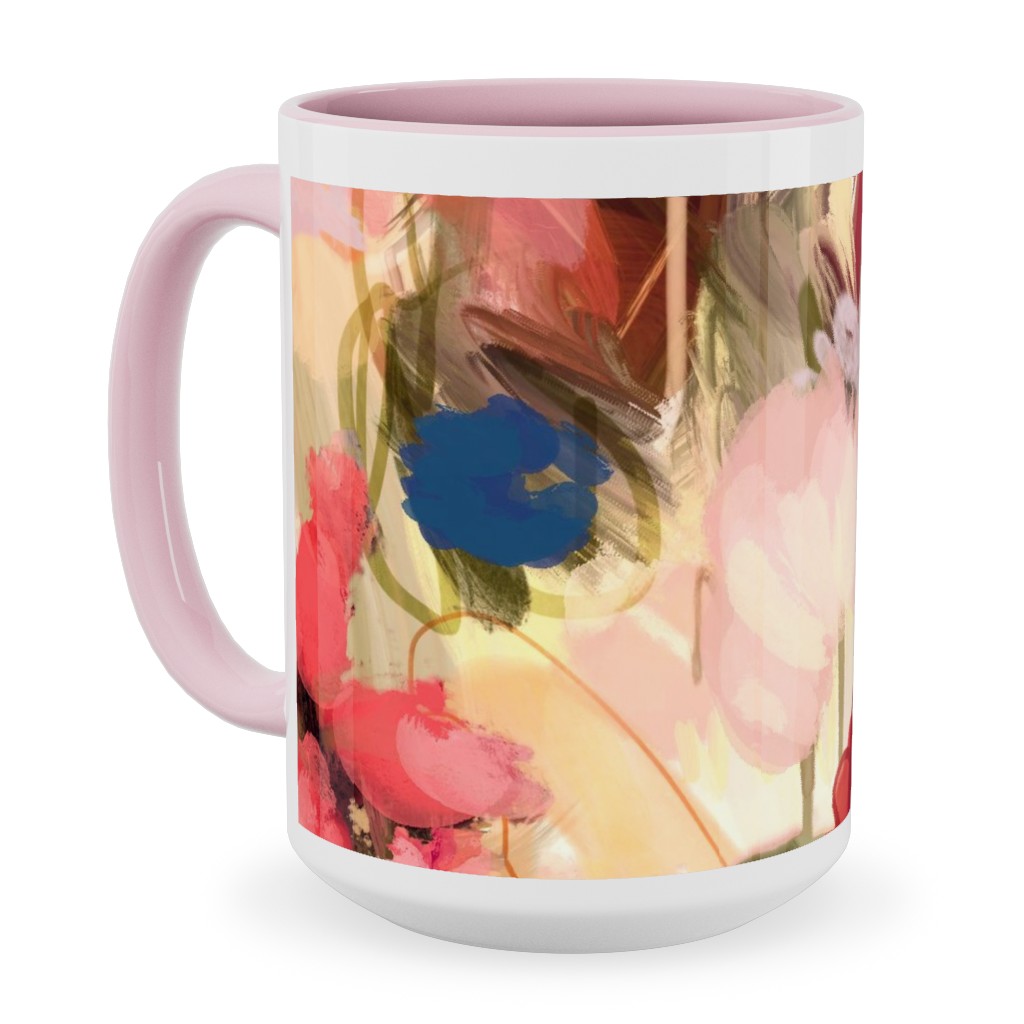 Painterly Abstract Floral Ceramic Mug, Pink, , 15oz, Pink, Bright Pink