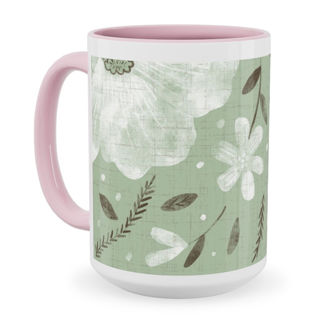 Charlotte Floral - Sage Ceramic Mug, Pink,  , 15oz, Green