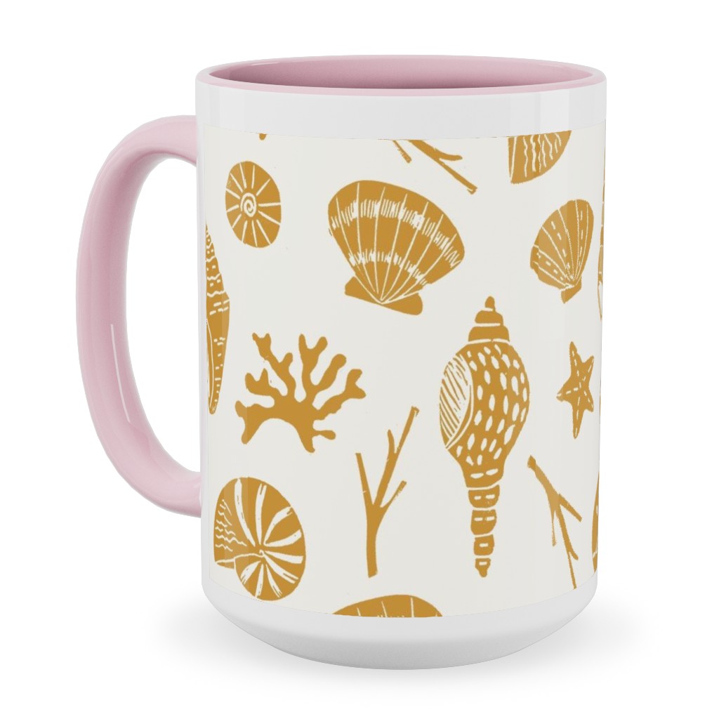Seashells - Gold Ceramic Mug, Pink, , 15oz, Yellow, Classic Yellow