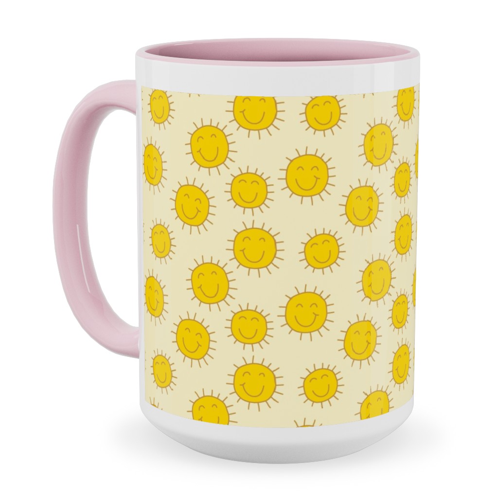 Happy Sunshine - Yellow Ceramic Mug, Pink, , 15oz, Yellow, Classic Yellow