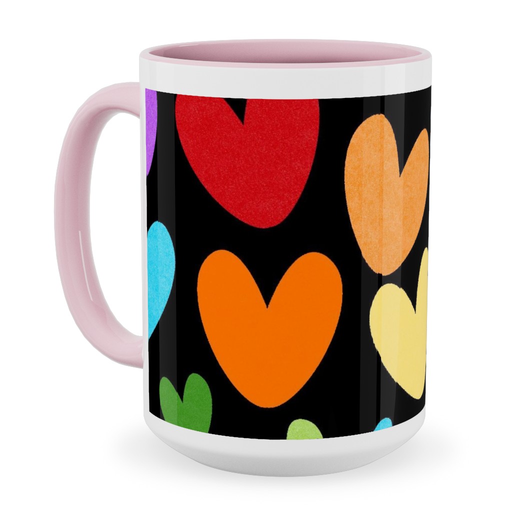 Rainbow Hearts - Black Ceramic Mug, Pink, , 15oz, Multicolor