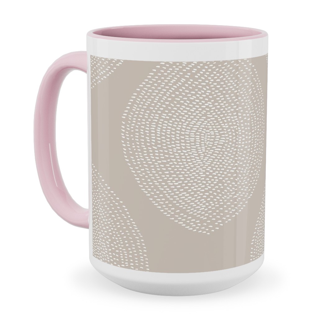 Boho Stripy Drops Ceramic Mug, Pink, , 15oz, Beige, Wheat