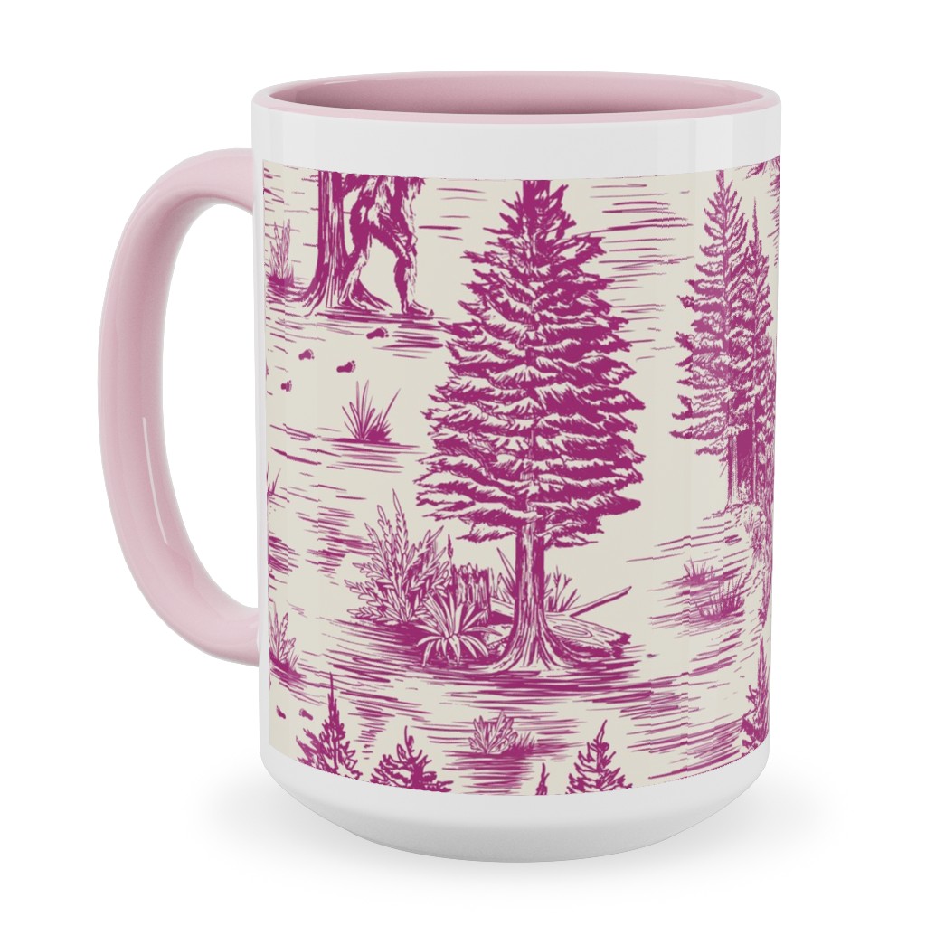 Bigfoot Sasquatch Toile De Jouy Ceramic Mug, Pink,  , 15oz, Pink