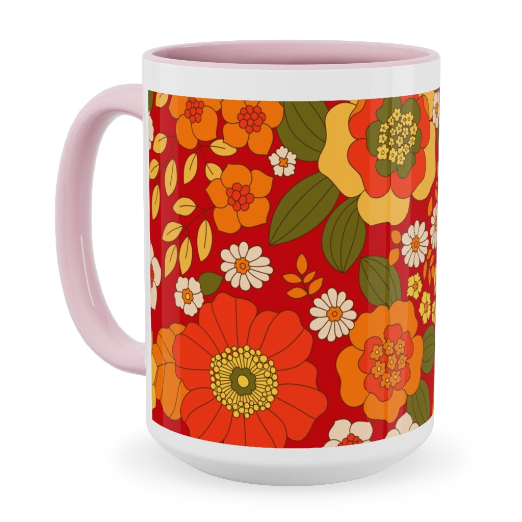 Vintage Flora - Red Ceramic Mug, Pink, , 15oz, Orange, Orange