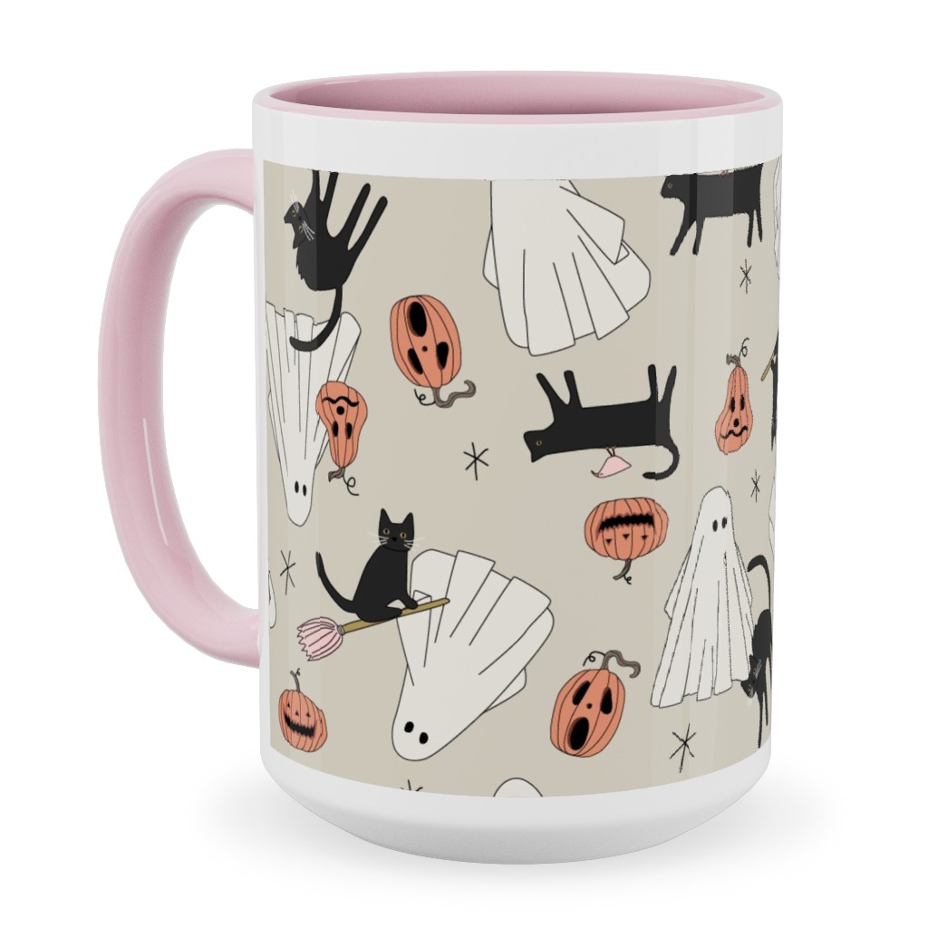 Spooky Halloween Ceramic Mug, Pink, , 15oz, Beige, Pearl