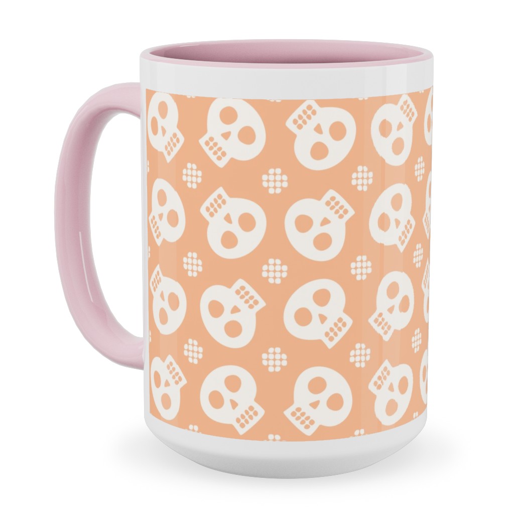 Halloween Skulls Ceramic Mug, Pink, , 15oz, Orange, Beige