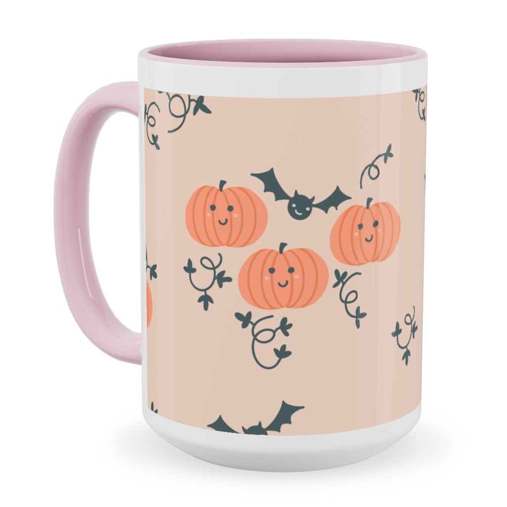 Cute Pumpkins and Bats - Orange and Black Ceramic Mug, Pink, , 15oz, Orange, Orange