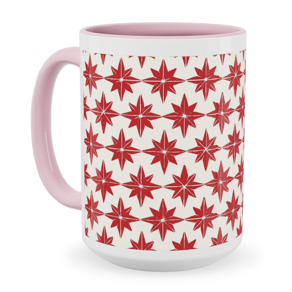 Christmas Star Tiles - Red on White Ceramic Mug, Pink, , 15oz, Red, Red