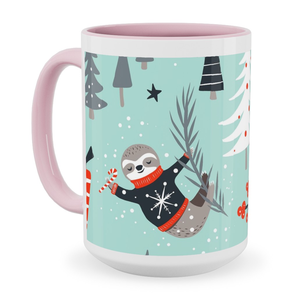 Slothy Holidays Ceramic Mug, Pink,  , 15oz, Multicolor