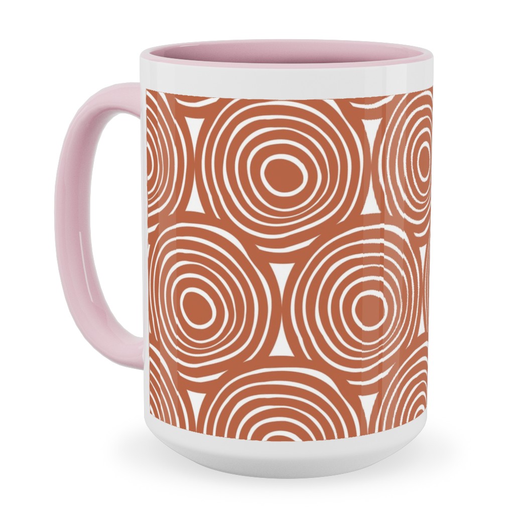 Overlapping Circles - Terracotta Ceramic Mug, Pink, , 15oz, Brown, Brown