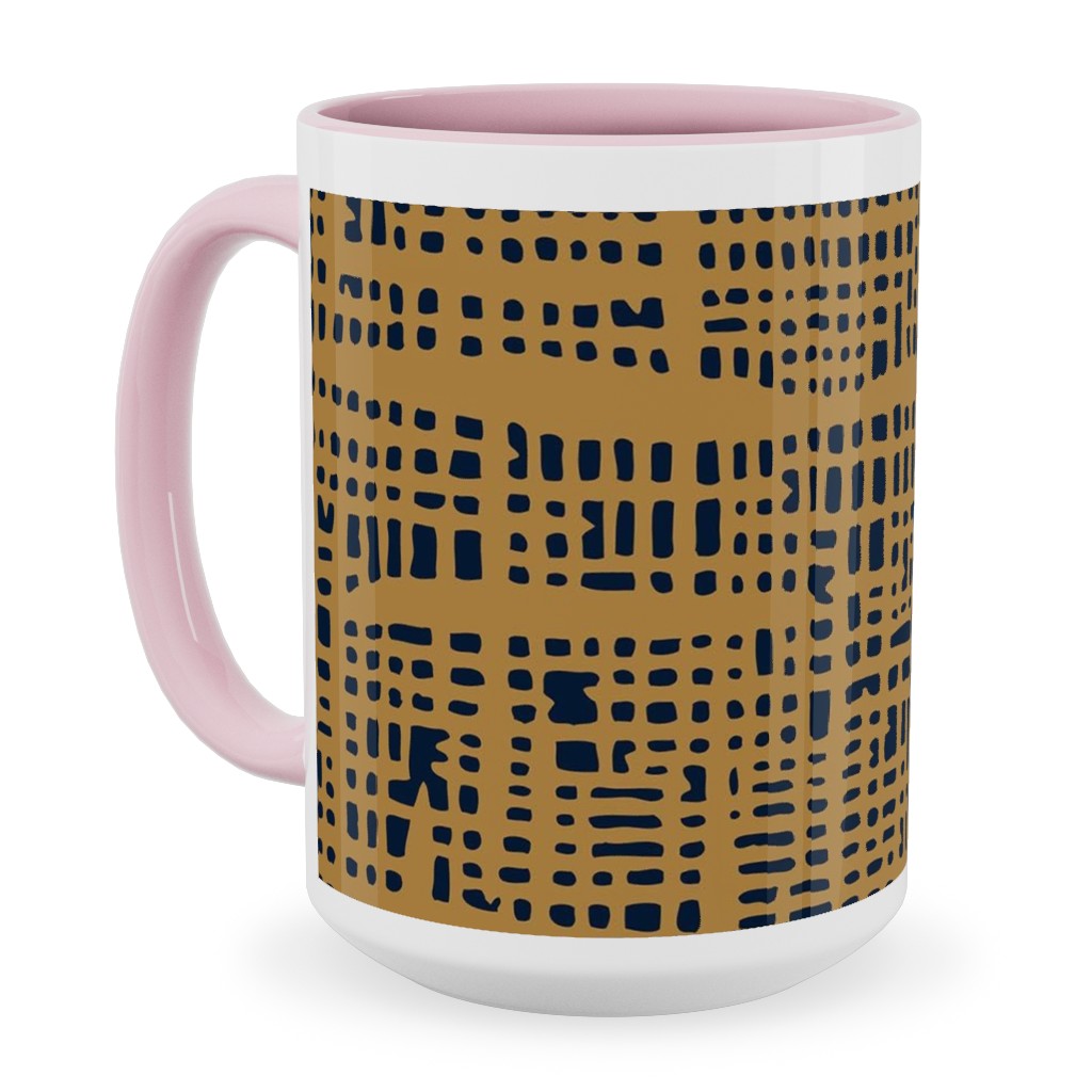 Linen Texture - Mustard Ceramic Mug, Pink, , 15oz, Yellow, Classic Yellow