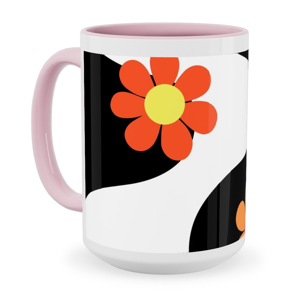 Groovy Daisy Rainbow Ceramic Mug, Pink, , 15oz, Multicolor, Black