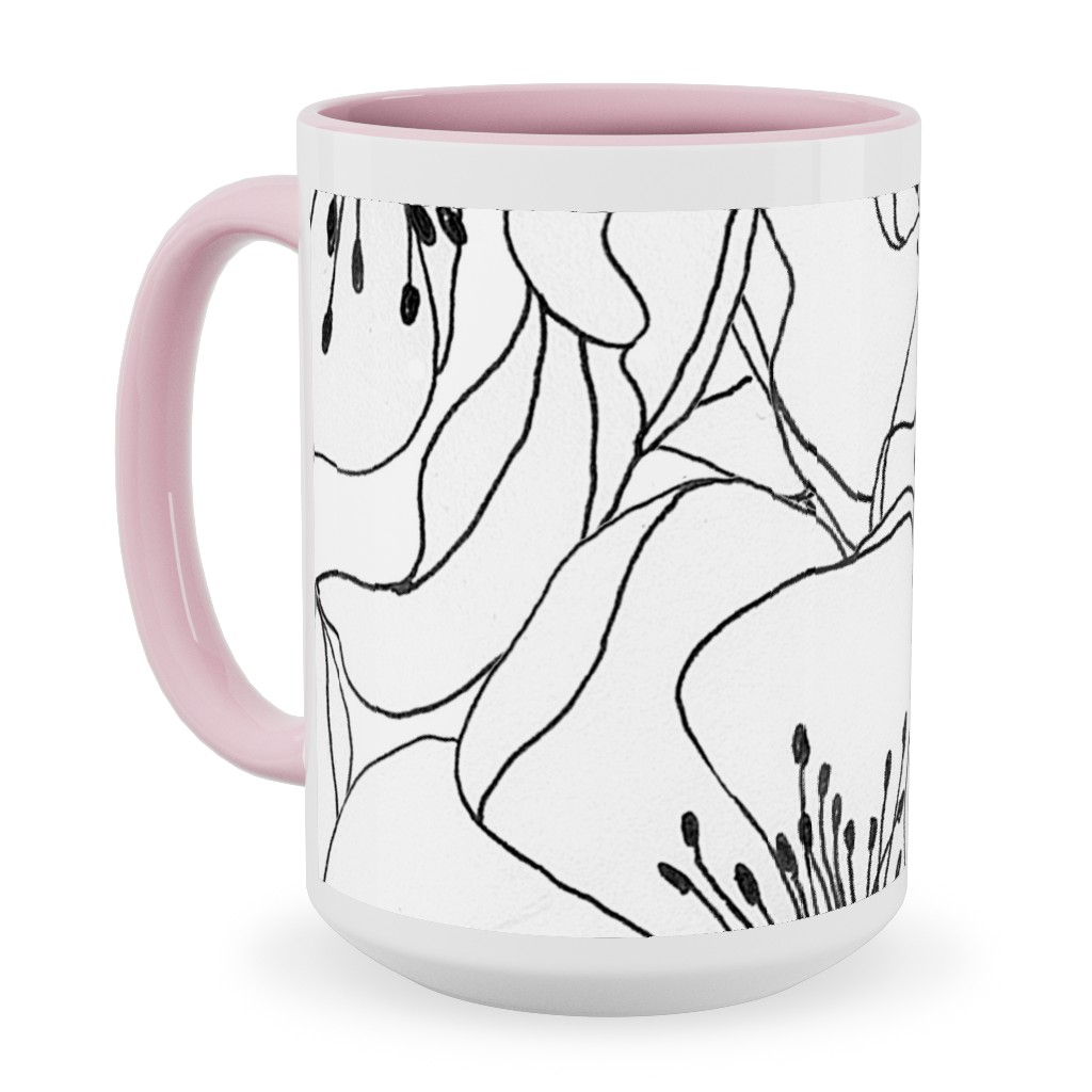 White Anemones - Neutral Ceramic Mug, Pink, , 15oz, White, White