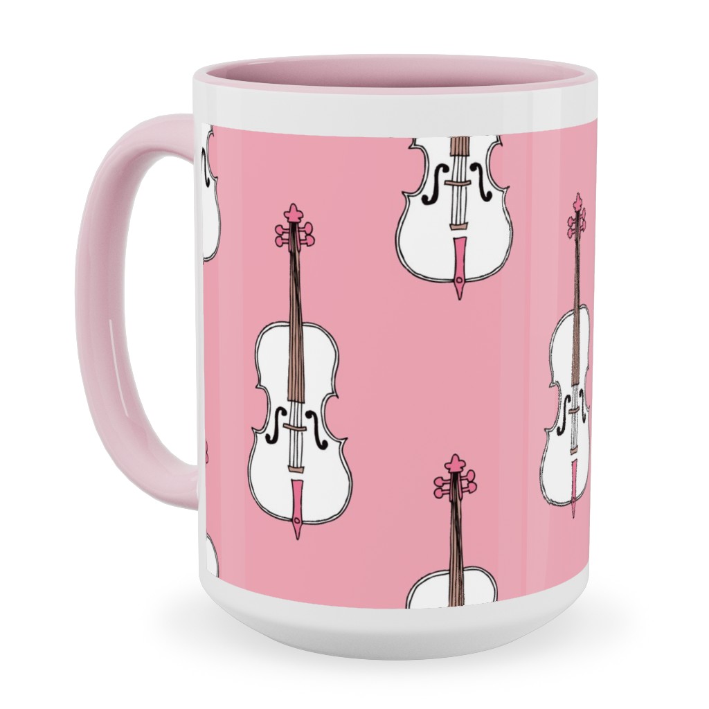 Violins - Pink Ceramic Mug, Pink, , 15oz, Pink, Bright Pink