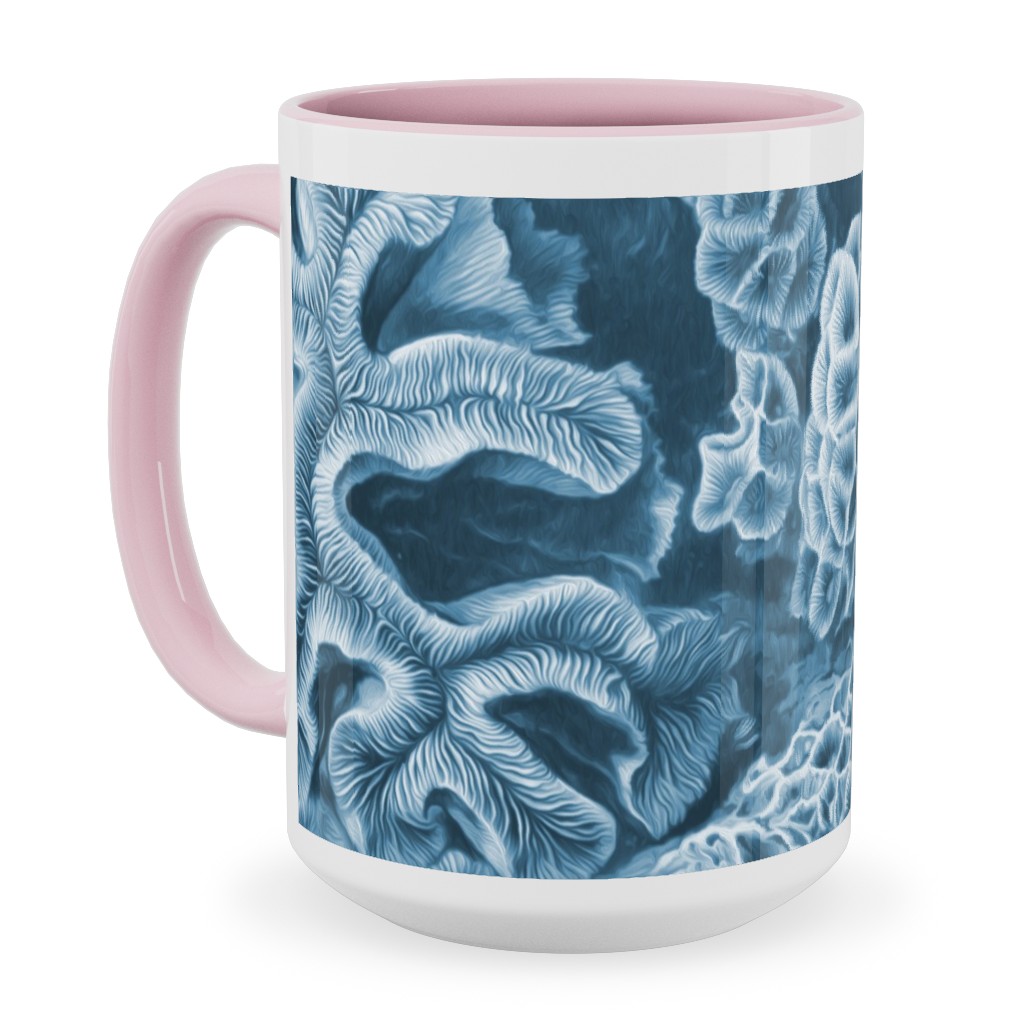 Coral All Over in Sea Blue Ceramic Mug, Pink, , 15oz, Blue, True Blue