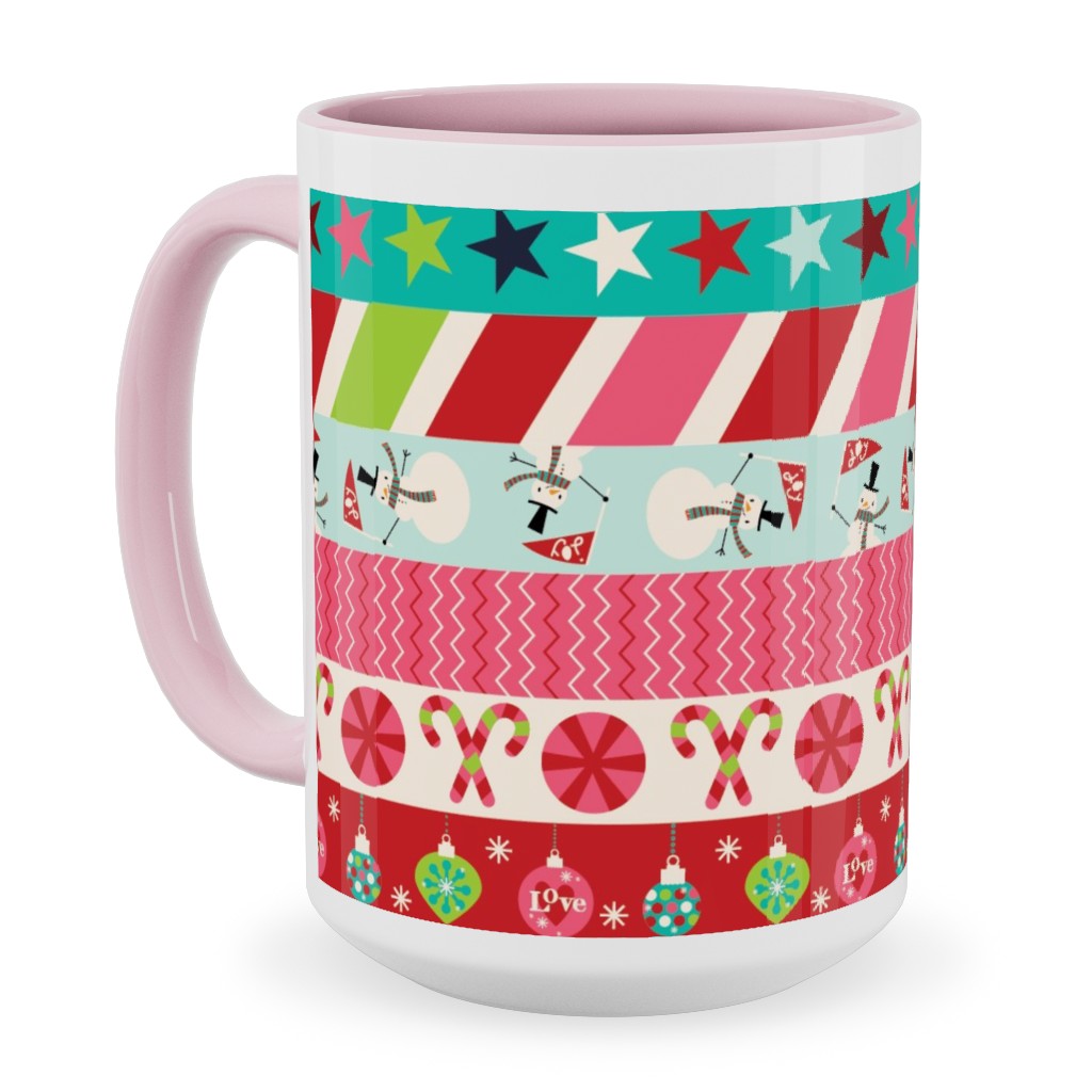 Washi Christmas Ceramic Mug, Pink, , 15oz, Multicolor