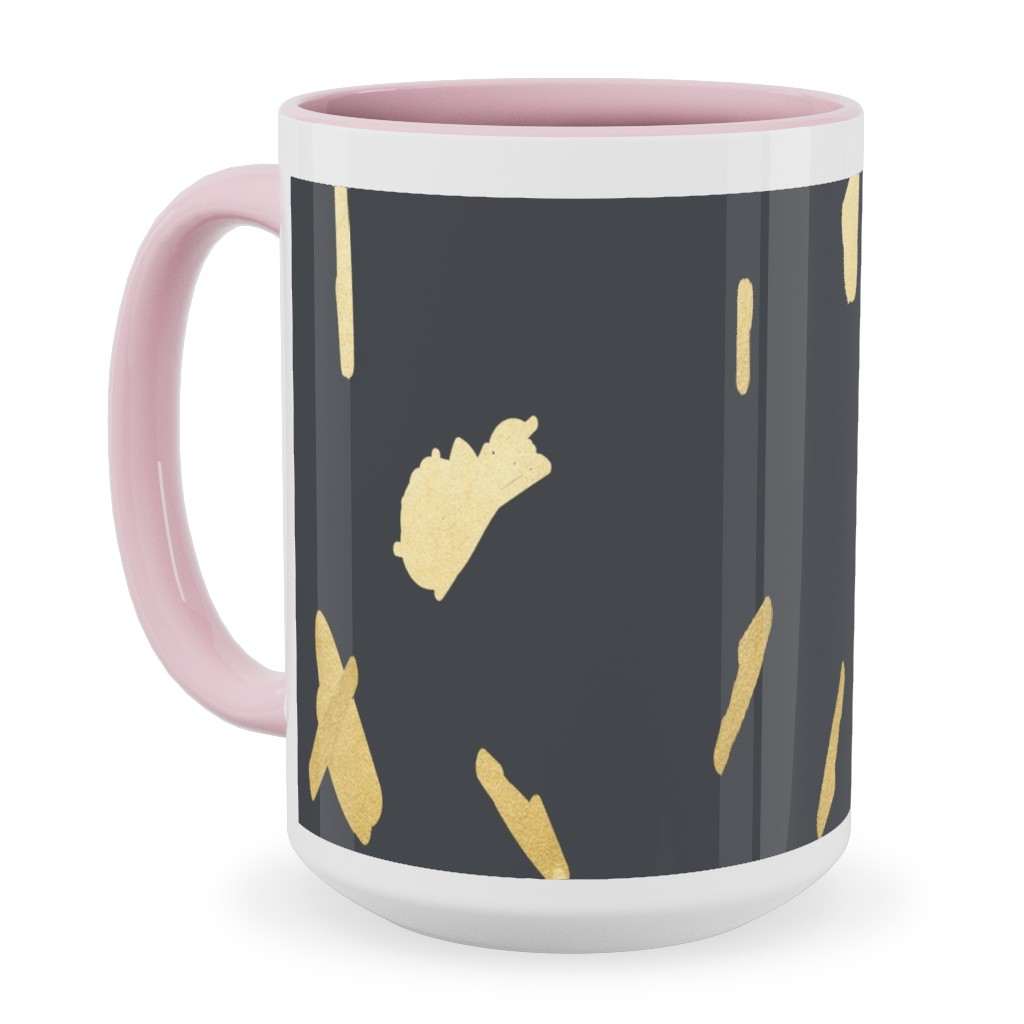 Blobs - Gold on Charcoal Ceramic Mug, Pink, , 15oz, Gray, Gray