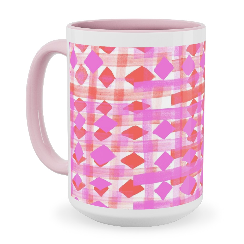 Brush Stripes Geometric - Pink Ceramic Mug, Pink,  , 15oz, Pink