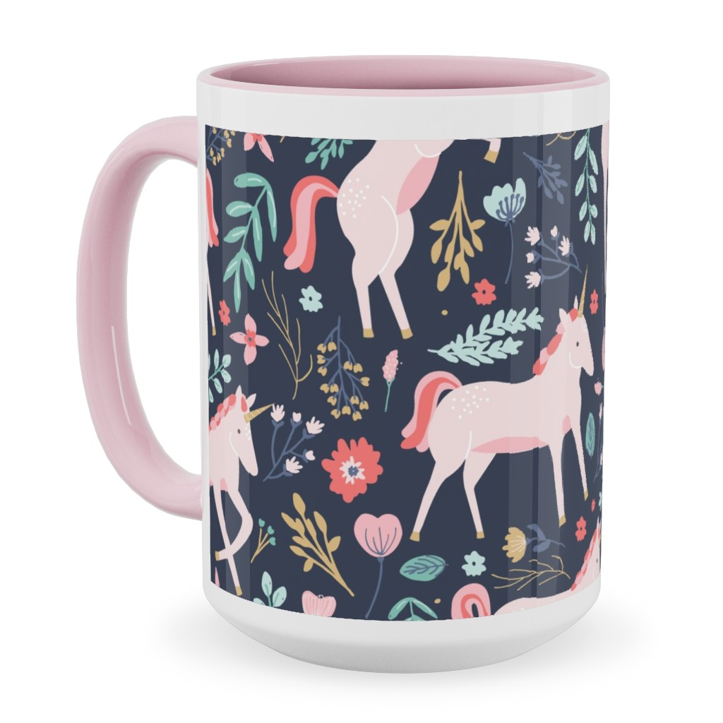 Unicorn Fields Ceramic Mug, Pink, , 15oz, Multicolor, Navy