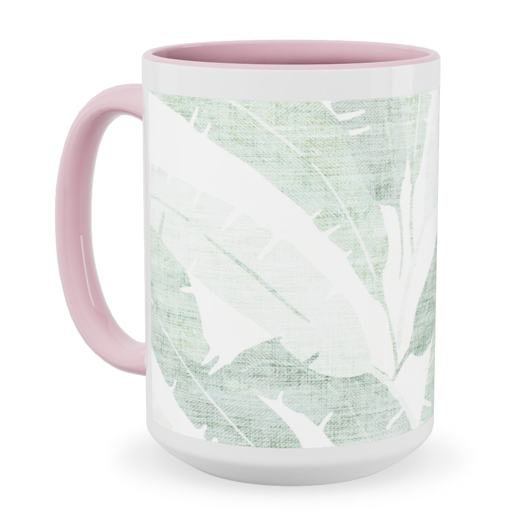 Banana Leaf - Light Ceramic Mug, Pink, , 15oz, Green, Classic Green
